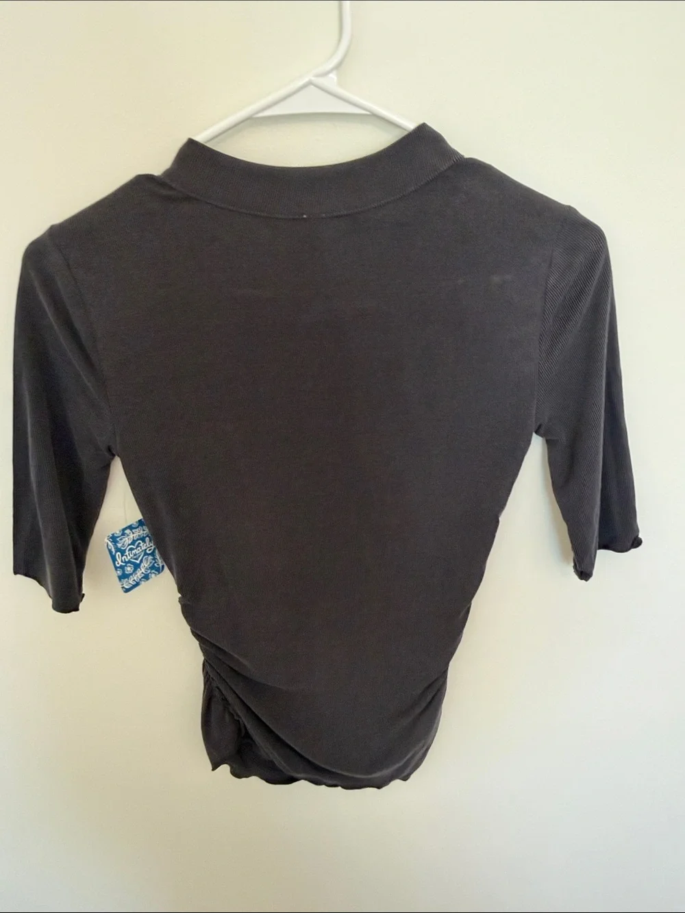 Free People Washed Black Ruched Short Sleeve Crew Tee